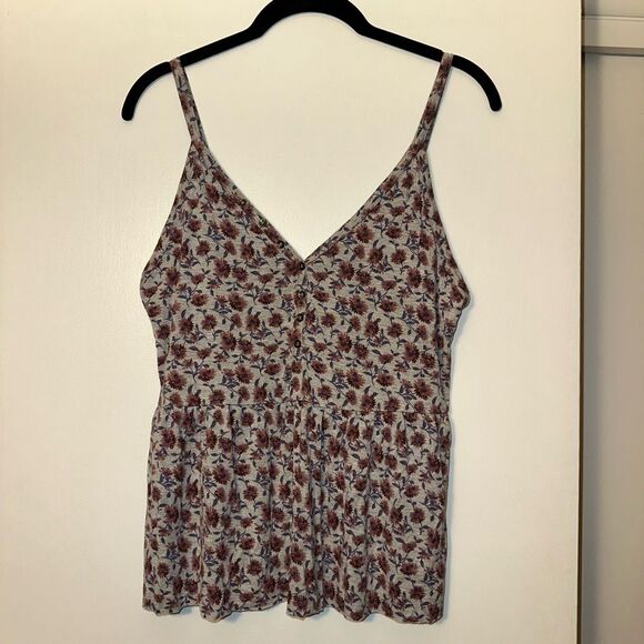 American Eagle Women’s Gray Purple Floral Tank Top Medium EUC - Picture 1 of 10
